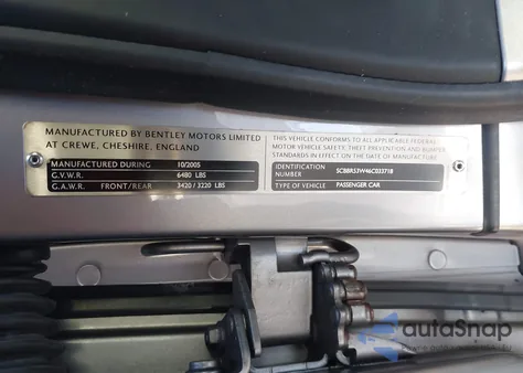 2006 Bentley Continental Flying Spur z USA, uszkodzony, nr VIN SCBBR53W46C033718